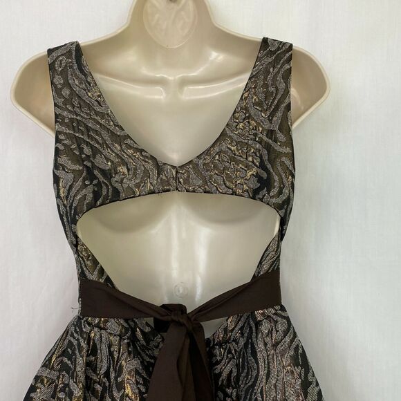 MM Couture Dress Small Animal Print Brown Gold Cutout Back Party Club Miss Me S - Picture 5 of 11
